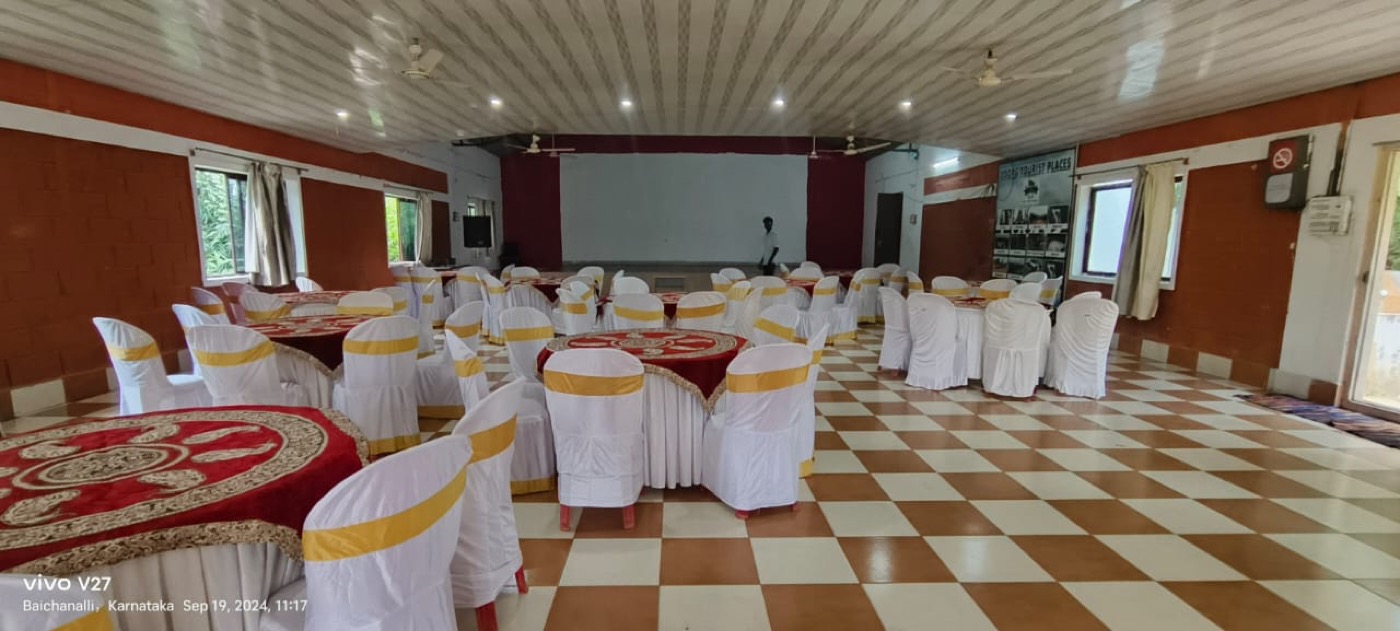Dining hall set up for group meals and events