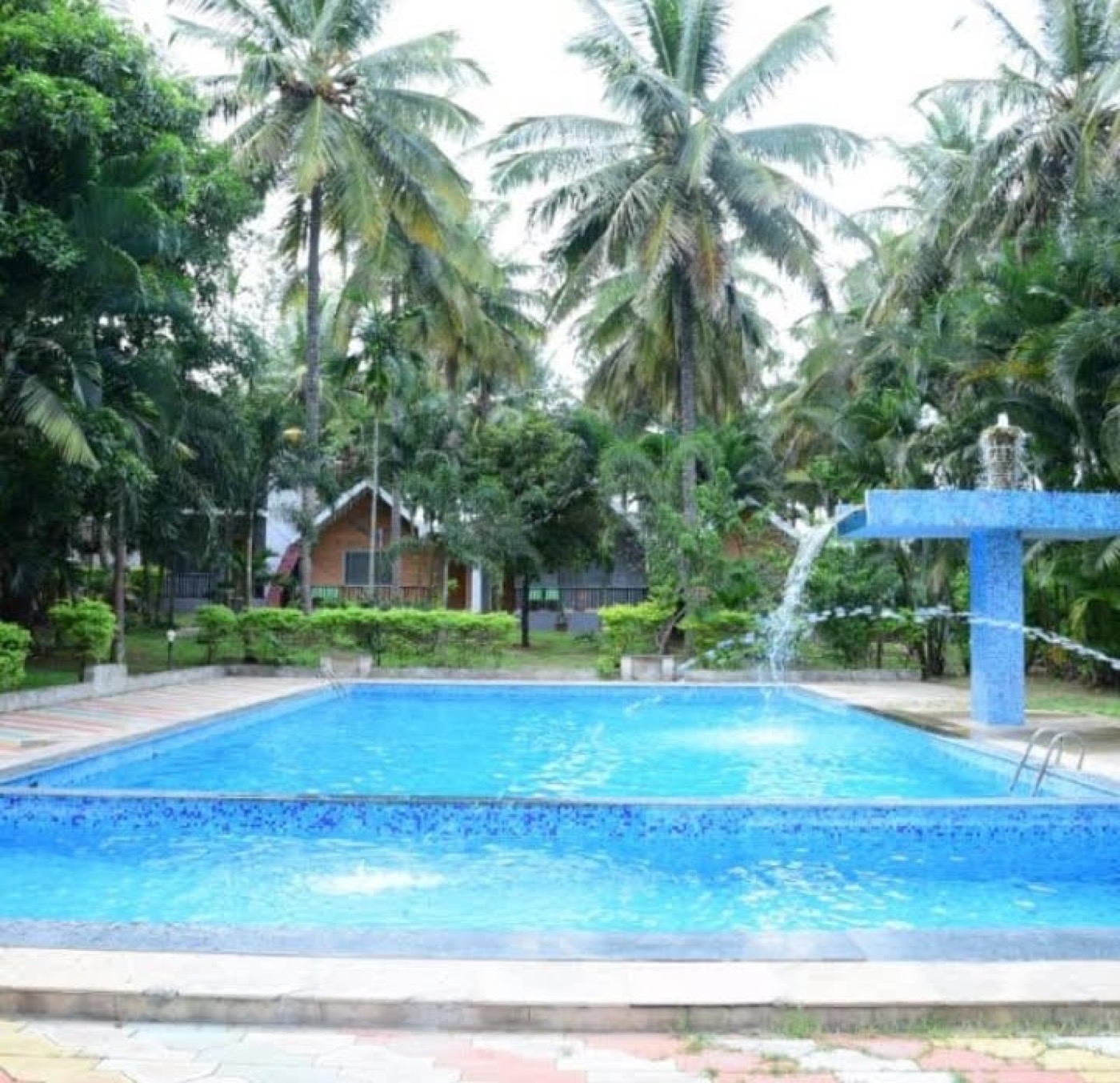 Swimming pool fountain at Coorg Homestay